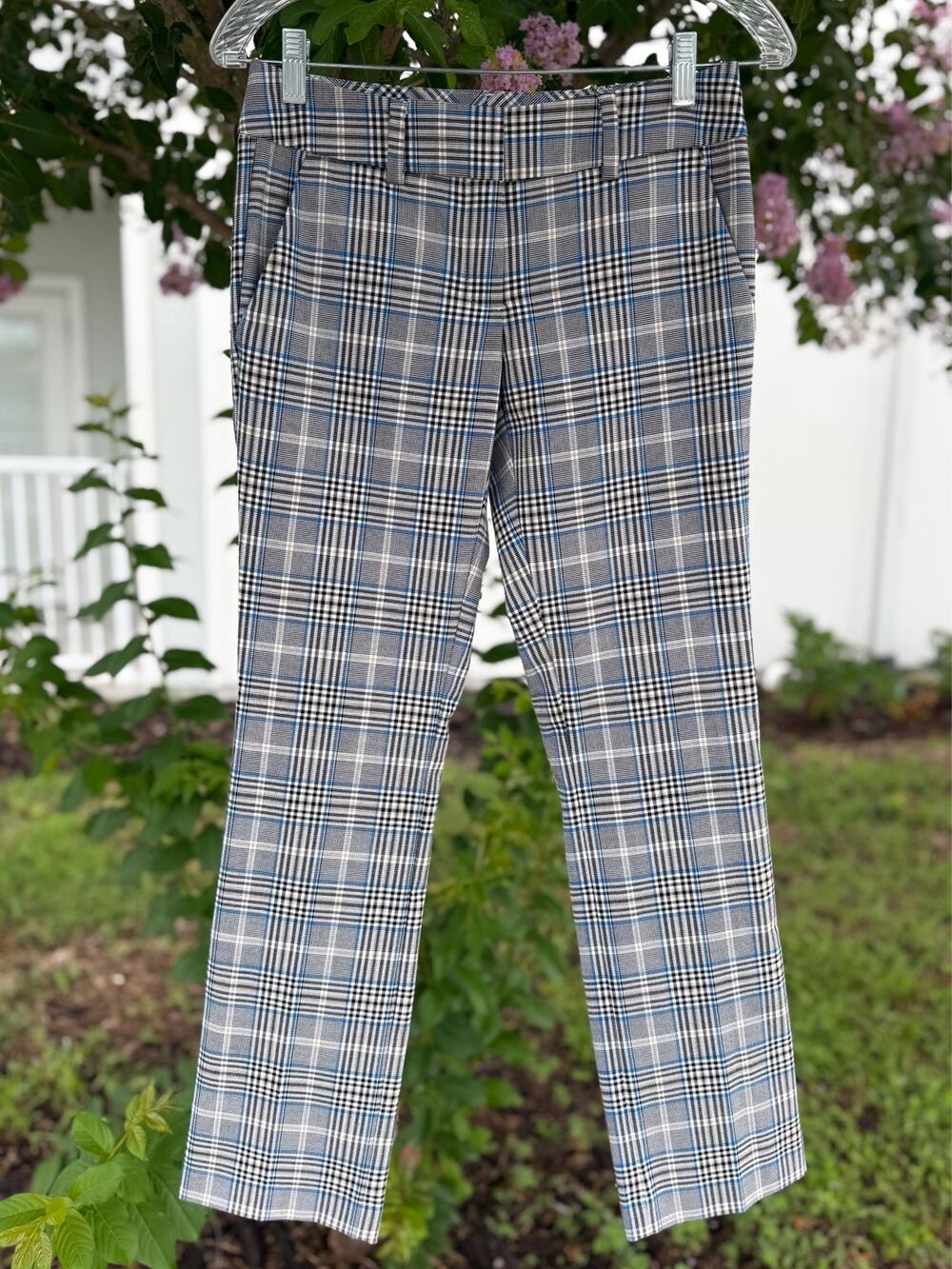7th Avenue Design Studio Gray Blue Plaid Slim Ankle Dress Pants Size 0 Petite